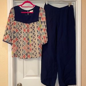 NWT Magaschoni Navy Pants/NWOT Umgee Sheer blouse